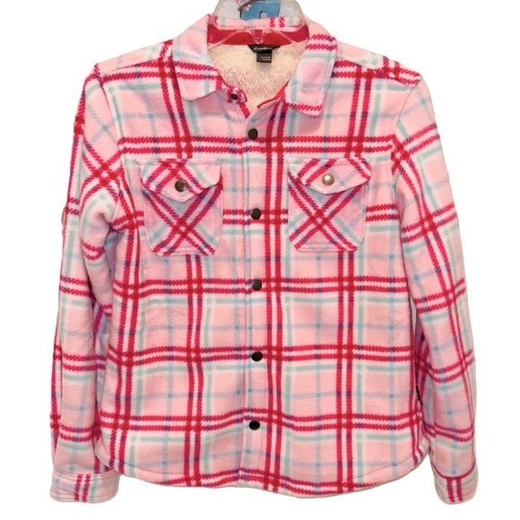 Eddie Bauer Girl's Sherpa Lined Snap Front Fleece Shirt Jacket Soft Pink 14/16 - Picture 1 of 3